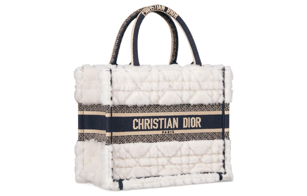 DIOR BookTote Shearling Tote Bag Shopping Bag Handbag Small Size Women's White