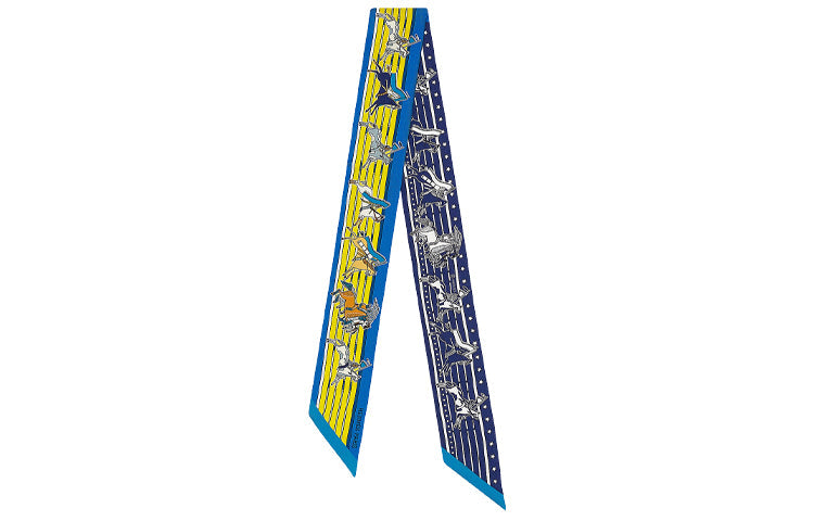 HERMES Silk Scarves Women's Royal Blue/Yellow/Navy Blue