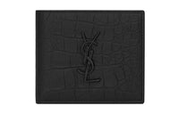 SAINT LAURENT CASSANDRE Crocodile Pattern Cow Leather 50% Off Wallet Unisex Black