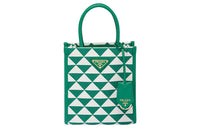 PRADA Symbole Fabric With Leather Tote Bag, Shopping Bag, Shoulder Bag, Crossbody Bag, Handbag Mini Women's Green/White