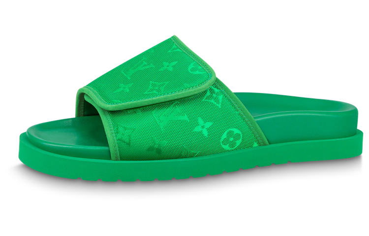 LOUIS VUITTON Miami Abrasion-Resistant Slide Slippers Men's Green