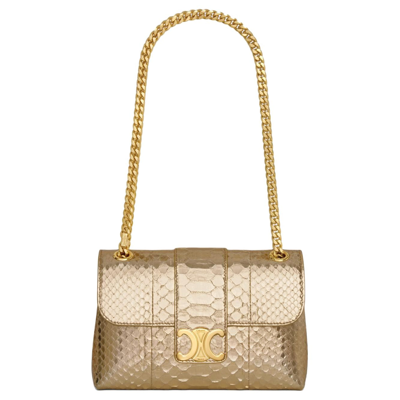 CELINE Snake Leather Shoulder Bag Crossbody Bag Small Size Women's Gold