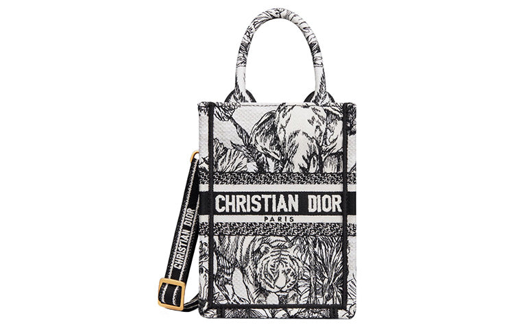 DIOR Embroidery Tote Bag Shopping Bag Cell Phone Pouch Shoulder Bag Crossbody Bag Handbag Mini Women's White/Black