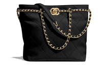 CHANEL Cow Leather Tote Bag, Shopping Bag, Handbag, Shoulder Bag Women's Black