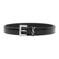SAINT LAURENT Cassandre Crocodile-embossed Belt