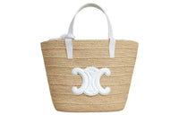 CELINE Raffia With Calfskin Shoulder Bag Crossbody Bag Handbag Women's Natural & White
