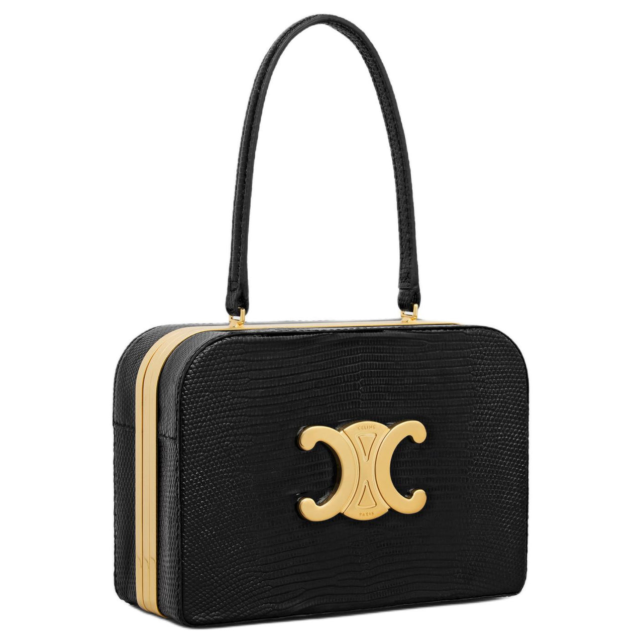 CELINE Lizard Skin Shoulder Bag Women's Black