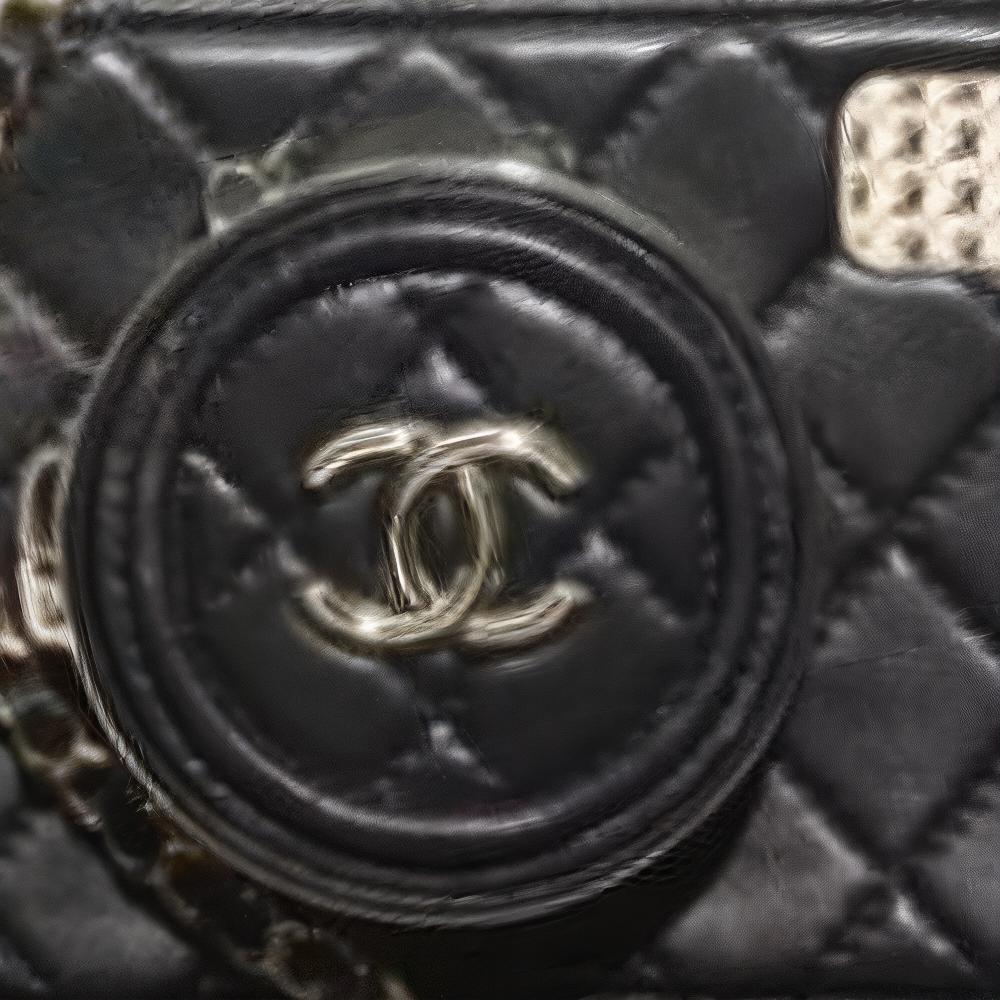 CHANEL Sheepskin Makeup Bag Small Square Bag Shoulder Bag Crossbody Bag Regular Women's Black