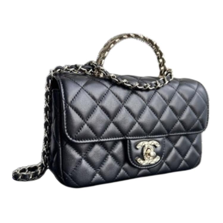 CHANEL Leather Portable Crossbody Bag Shoulder Bag Women's Black