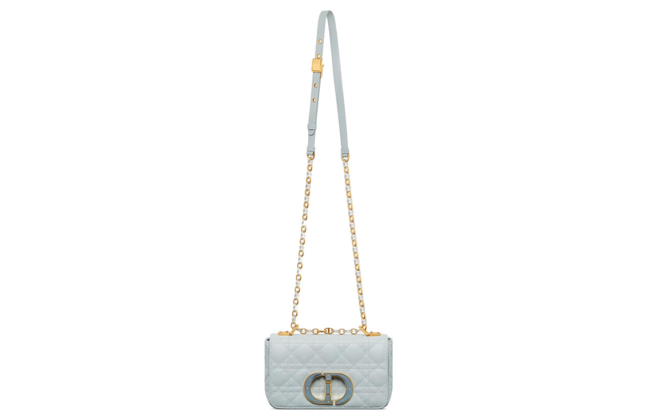DIOR Caro Cow Leather Shoulder Bag Crossbody Bag Handbag Small Size Women's Blue