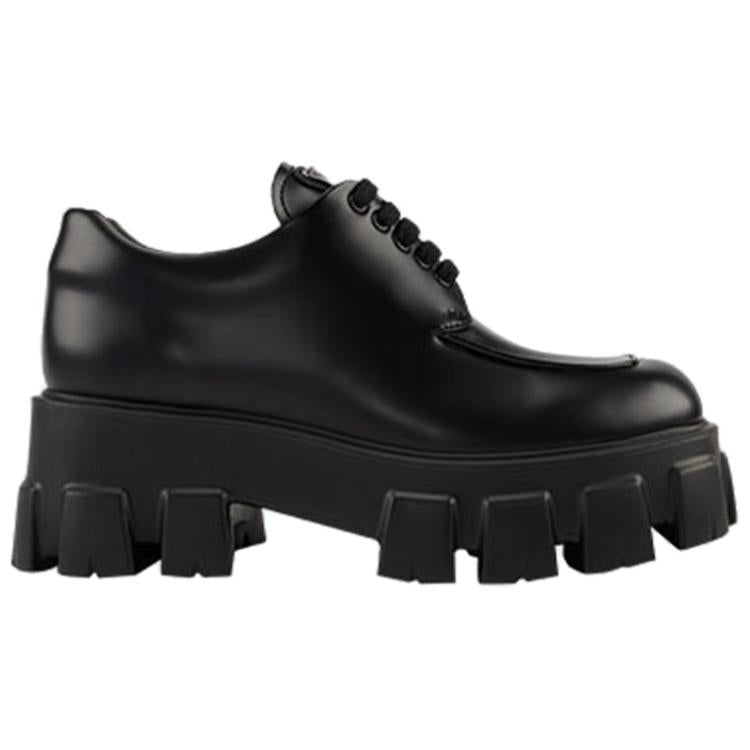 PRADA Monolith Brushed Leather Lace up Shoes 'Black' Women's