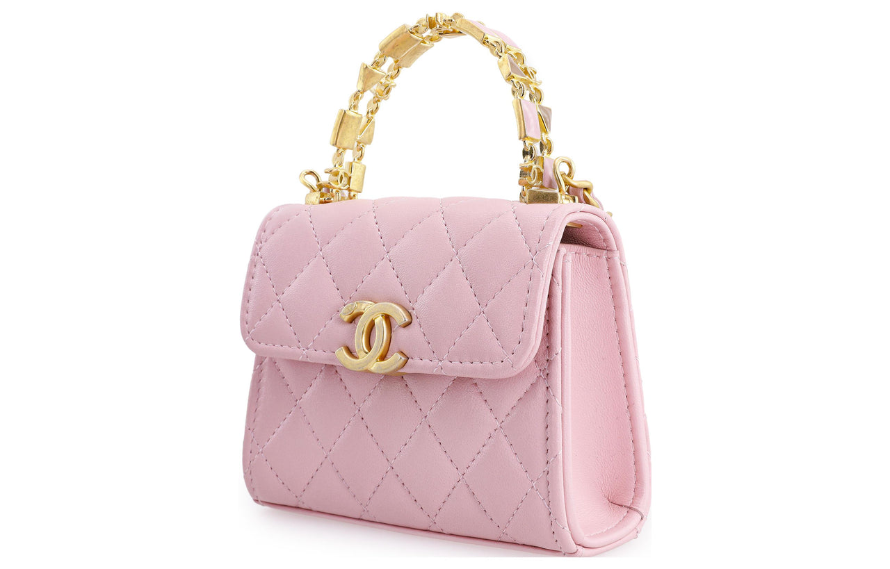 CHANEL Lambskin Portable One Shoulder Crossbody Clutches Mini Women's Light Pink Red
