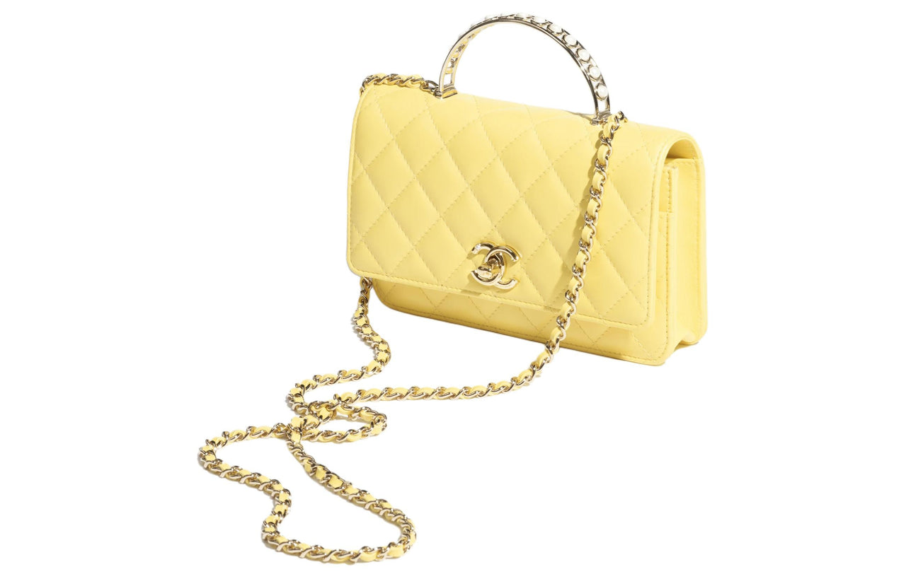 CHANEL Lambskin Shoulder Bag Crossbody Bag Handbag Women's Yellow
