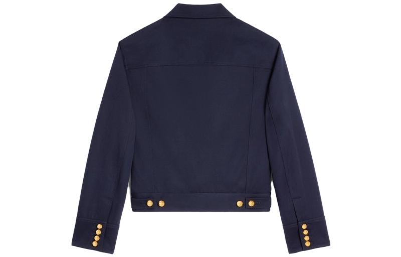 CELINE Cropped Saharienne Jacket In Diagonal Wool