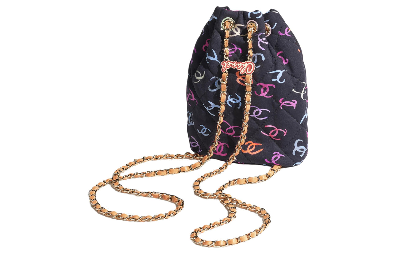 CHANEL Printed Fabric Backpack Women's Black & Multicolor