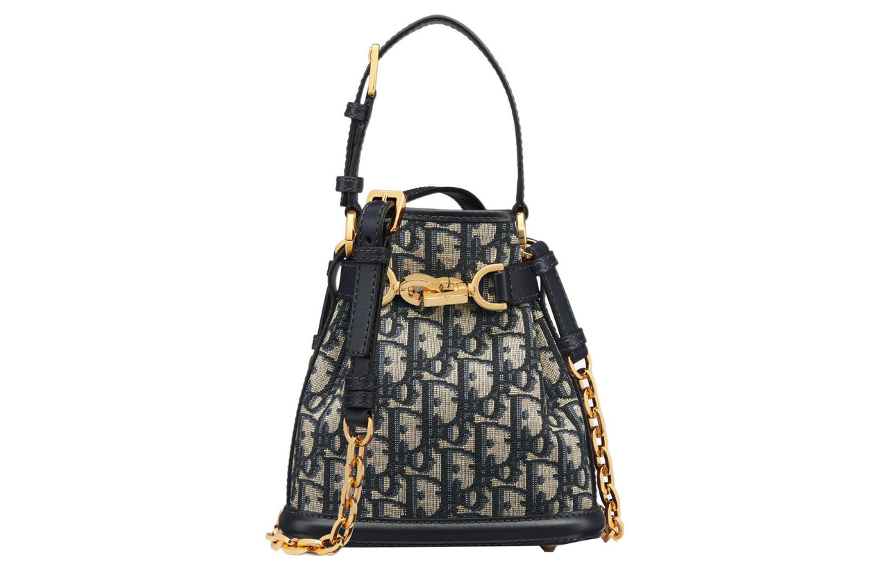 DIOR C'est Dior Leather Bucket Bag, Handbag, Shoulder Bag Small Size Women's Blue
