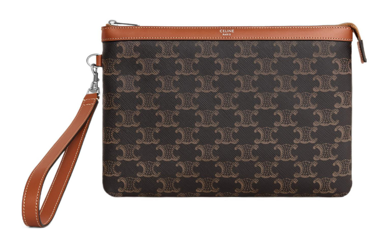 CELINE Canvas With Calfskin Clutch Men's Brown
