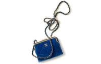 CHANEL Velour Gold Metal Clutches Shoulder Bag Crossbody Bag Women's Blue