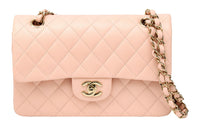 CHANEL Classic Flap CF Shiny Grained Cow Leather Mouth Cover Bag Crossbody Bag Women's Light Pink