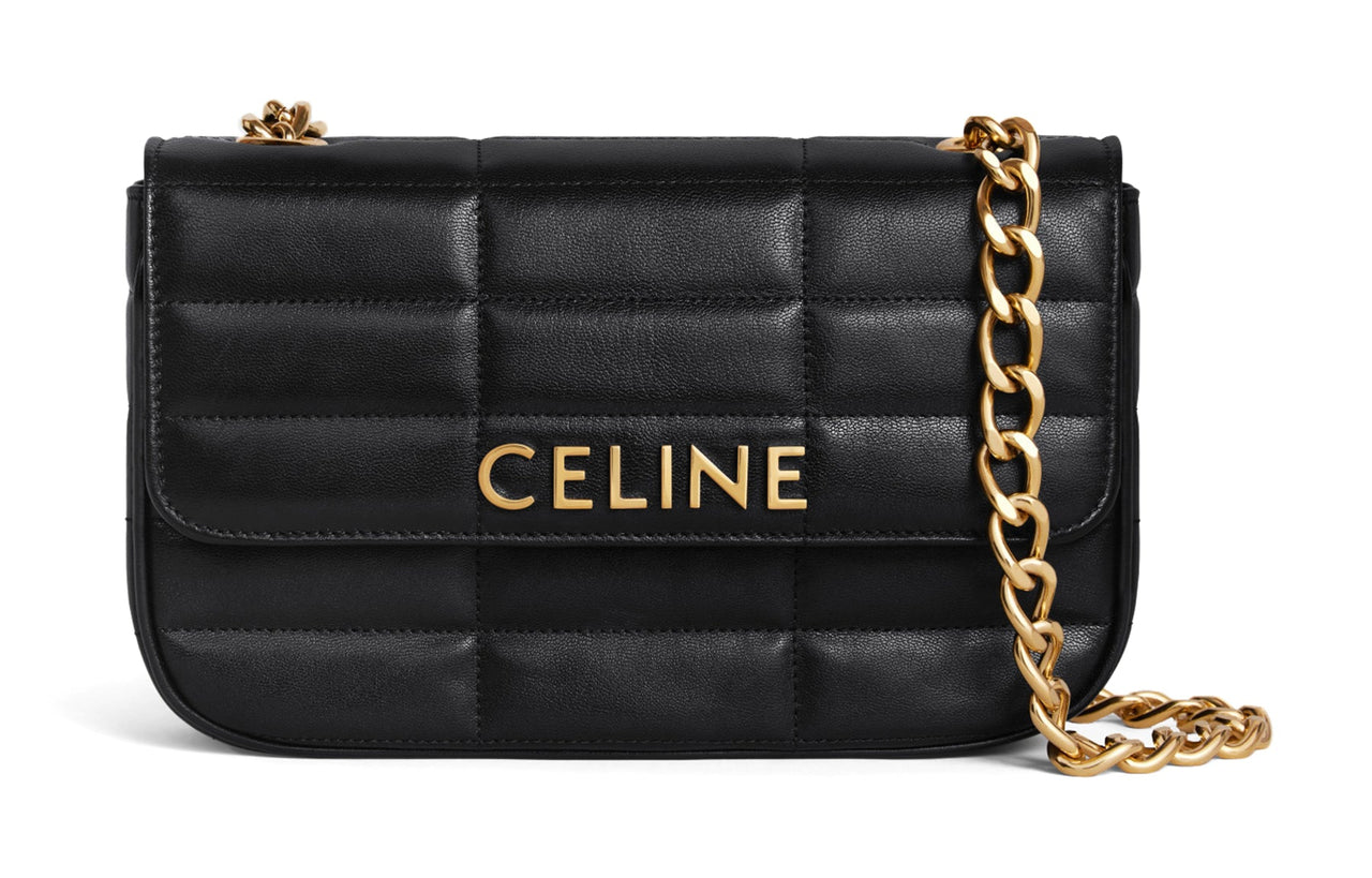 CELINE MATELASSE MONOCHROME Series Quilting Sheepskin Shoulder Bag Women's Black
