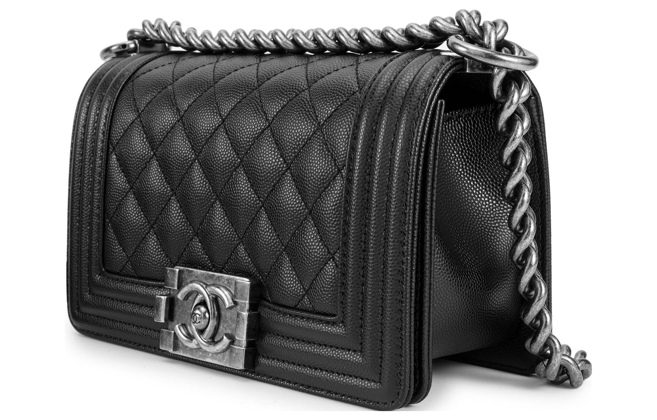 CHANEL LEBOY Litchi Grain Cow Leather Handbag Shoulder Bag Crossbody Bag Small Size Women's Black