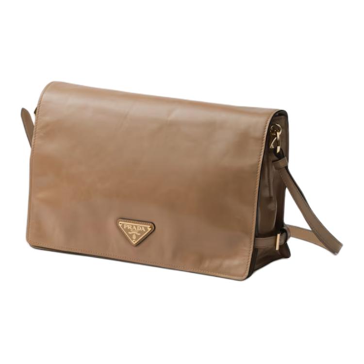 PRADA Calfskin Shoulder Bag Medium Size Women's Khaki