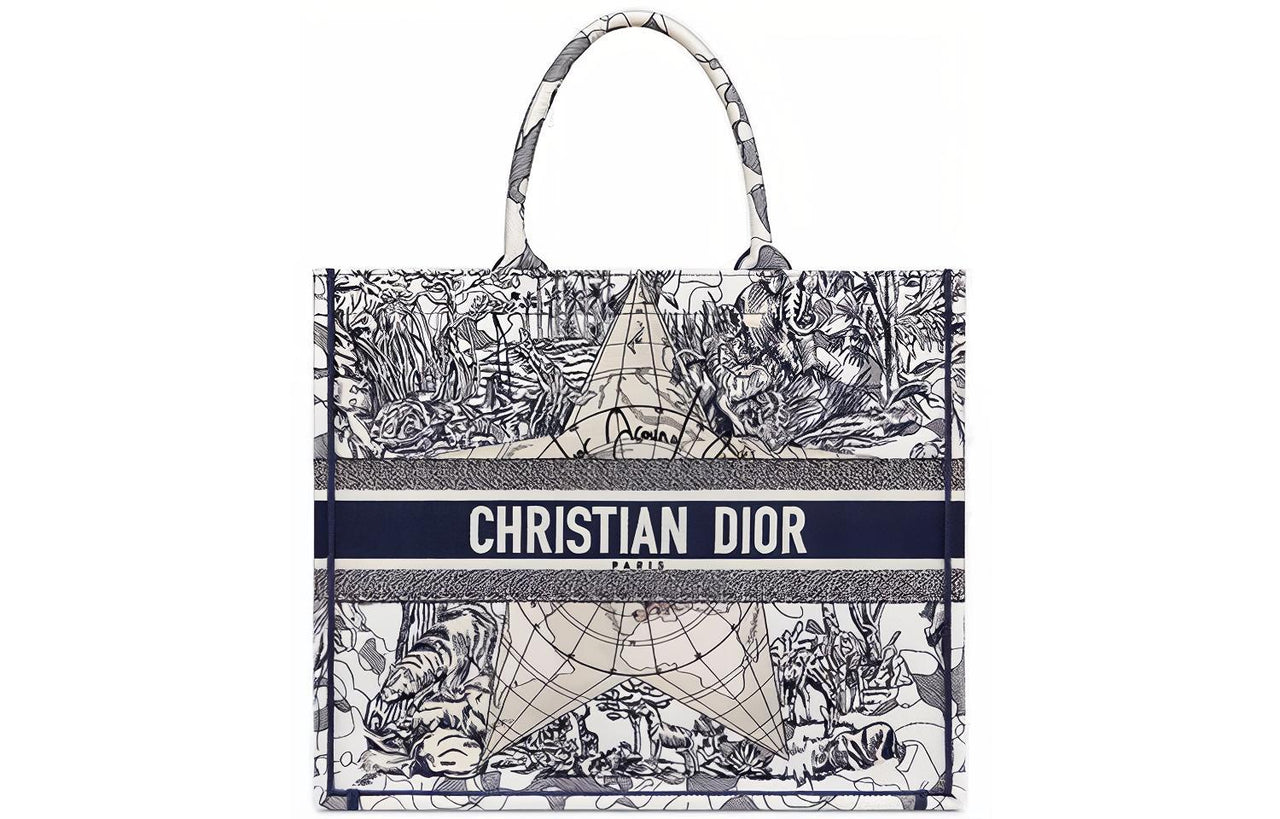 DIOR BookTote Embroidery Tote Bag, Shopping Bag, Shoulder Bag, Handbag Tubas Women's Blue