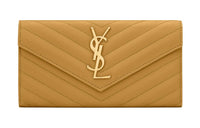 SAINT LAURENT CASSANDRE Cow Leather Wallet Large Size Women's Yellow Green