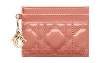 DIOR Lady Dior Patent Leather Calfskin Money Clip Card Holder Card Case Women's Elegant Pink