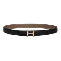 HERMES Calfskin Metal Gold-Plated Leather Belts Unisex Black/Taupe Width 2.4CM