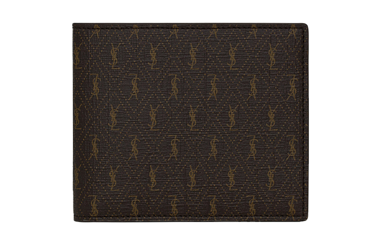 SAINT LAURENT Monogram Coated Canvas With Leather Wallet Men's Chestnut/Khaki/Earth Brown