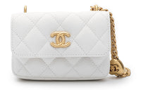 CHANEL 23P SS Grain Embossed Cow Leather Mini Bag, Fanny Pack, Crossbody Bag, Shoulder Bag Small Size Women's White