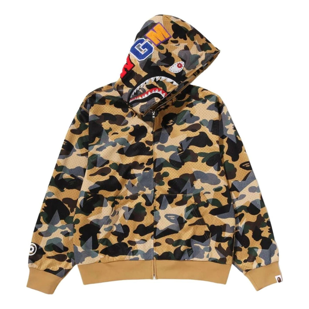 A Bathing Ape STA Over Print 1st Camo Mesh Shark Cropped Fit Full Zip Hoodie 'Yellow' 1M30-115-310-YEL