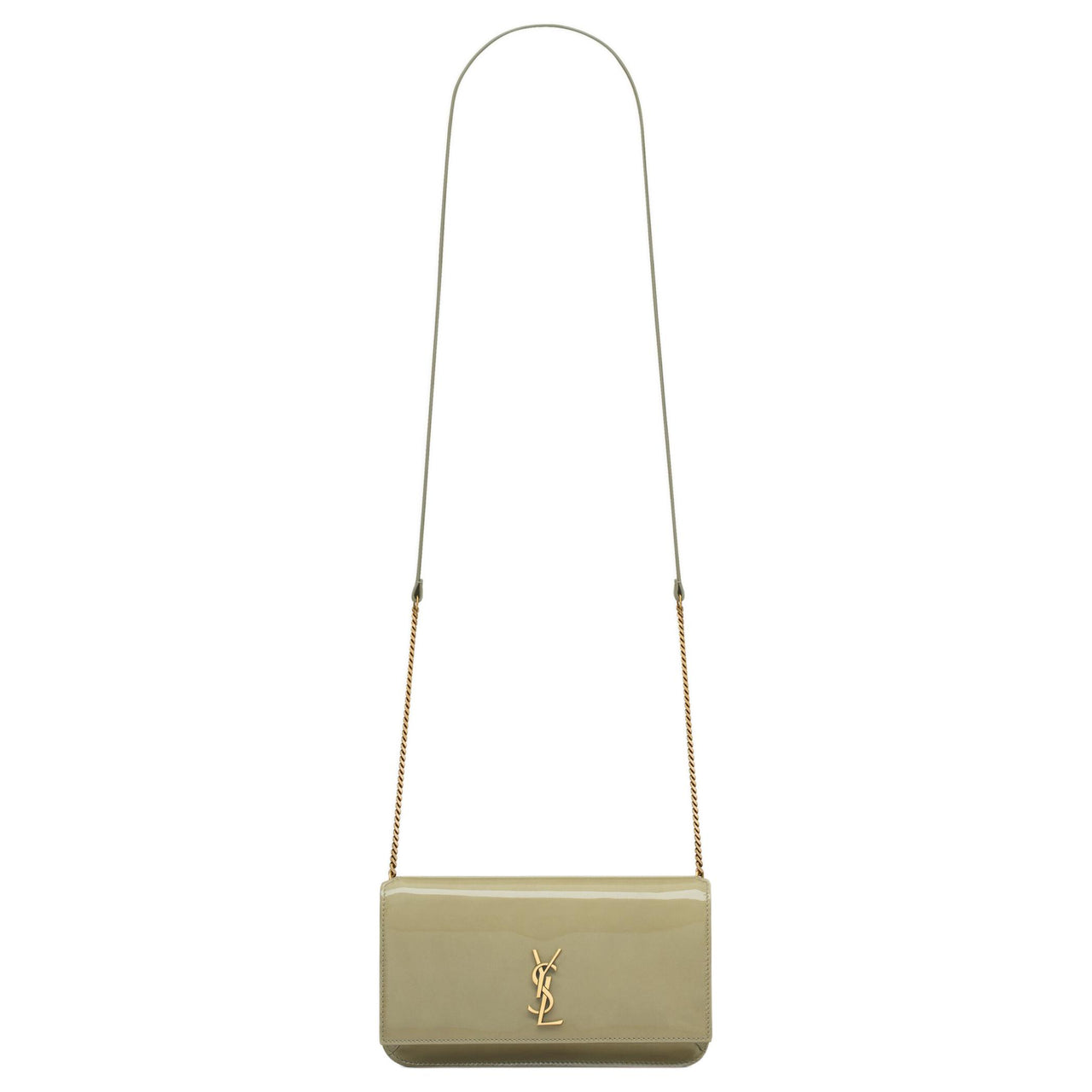 SAINT LAURENT CASSANDRE Patent Leather Crossbody Bag, Shoulder Bag Women's Soft Sage Green