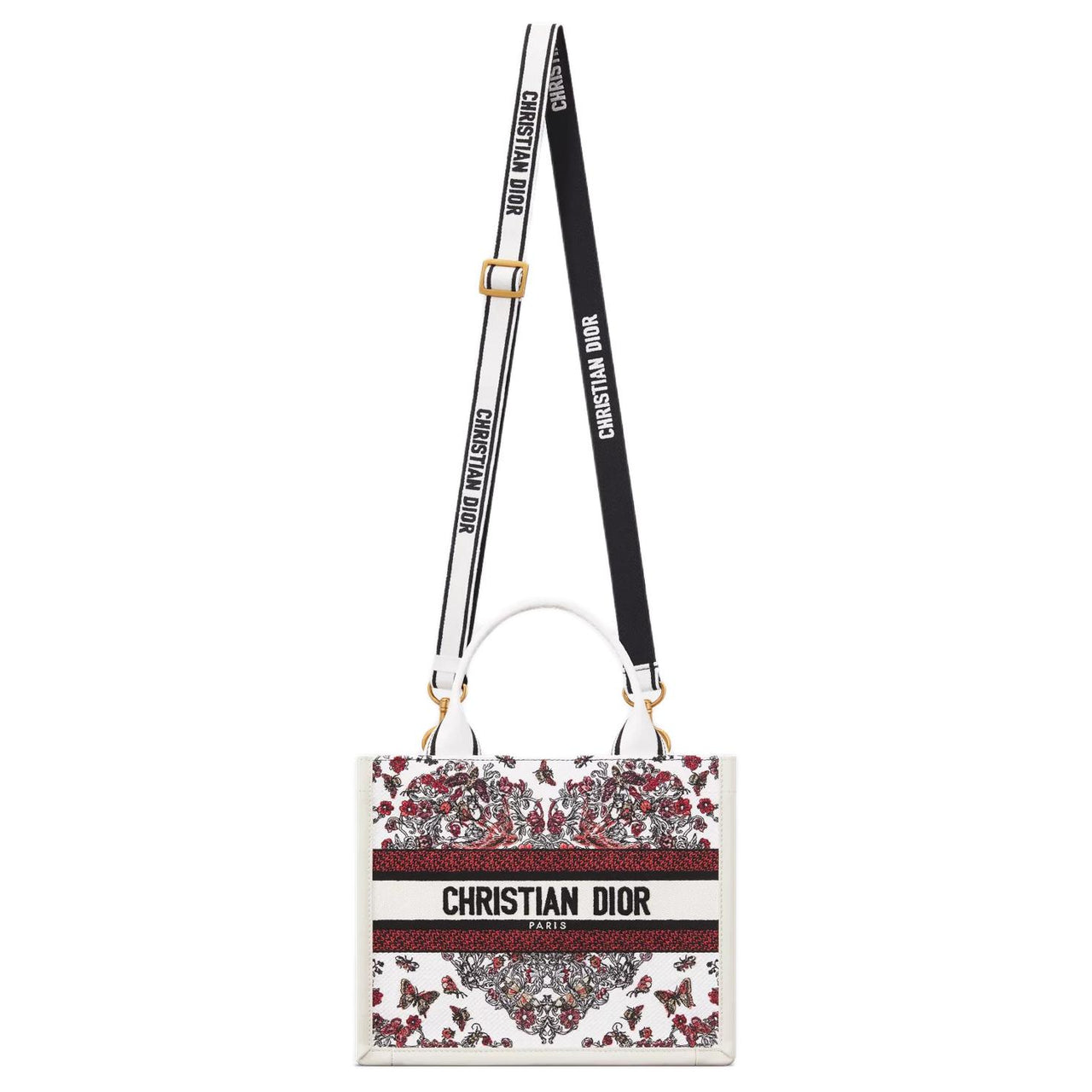 DIOR BookTote Cotton Tote Bag, Shopping Bag, Shoulder Bag, Crossbody Bag, Handbag Small Size Women's White & Multicolor