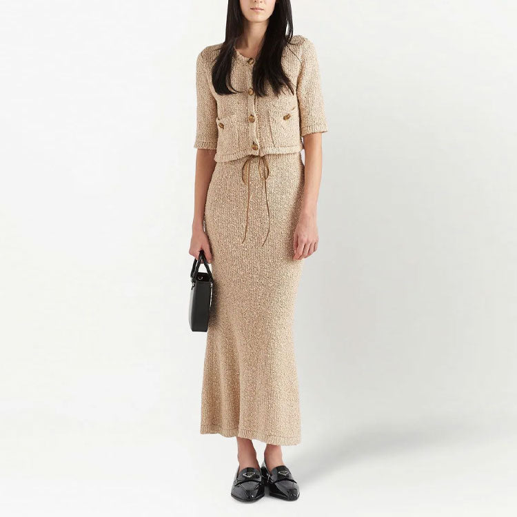 PRADA Drawstring Bouclé Maxi Skirt
