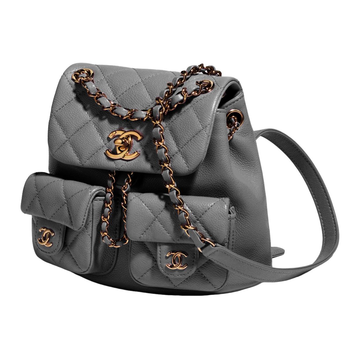 CHANEL Duma Embossed Calfskin With Metal Accents Backpack Small Size Women's Gray