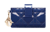 DIOR Lady Dior Patent Leather Calfskin Card Clip Card Holder Women's Royal Blue