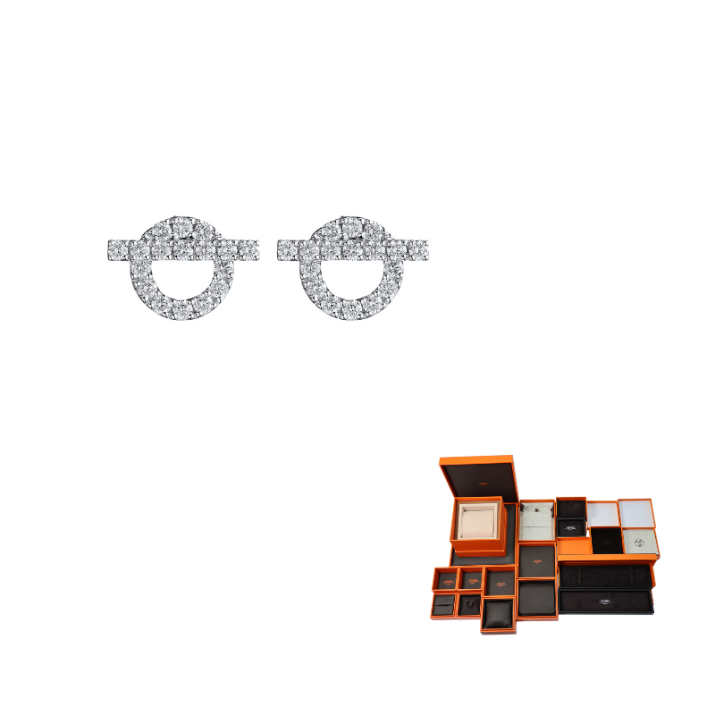 HERMES White Gold Set With Diamonds Earrings Women's