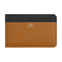 HERMES Epsom Leather Card Holder Unisex Toffee & Black