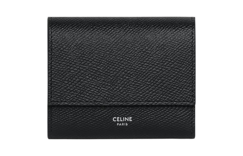 CELINE Grained Calfskin Card Holder Wallet Small Size Men's Black