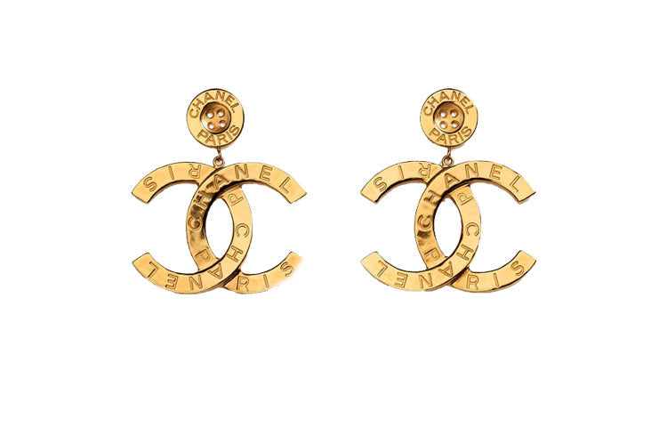 CHANEL Paris Button Earrings Large