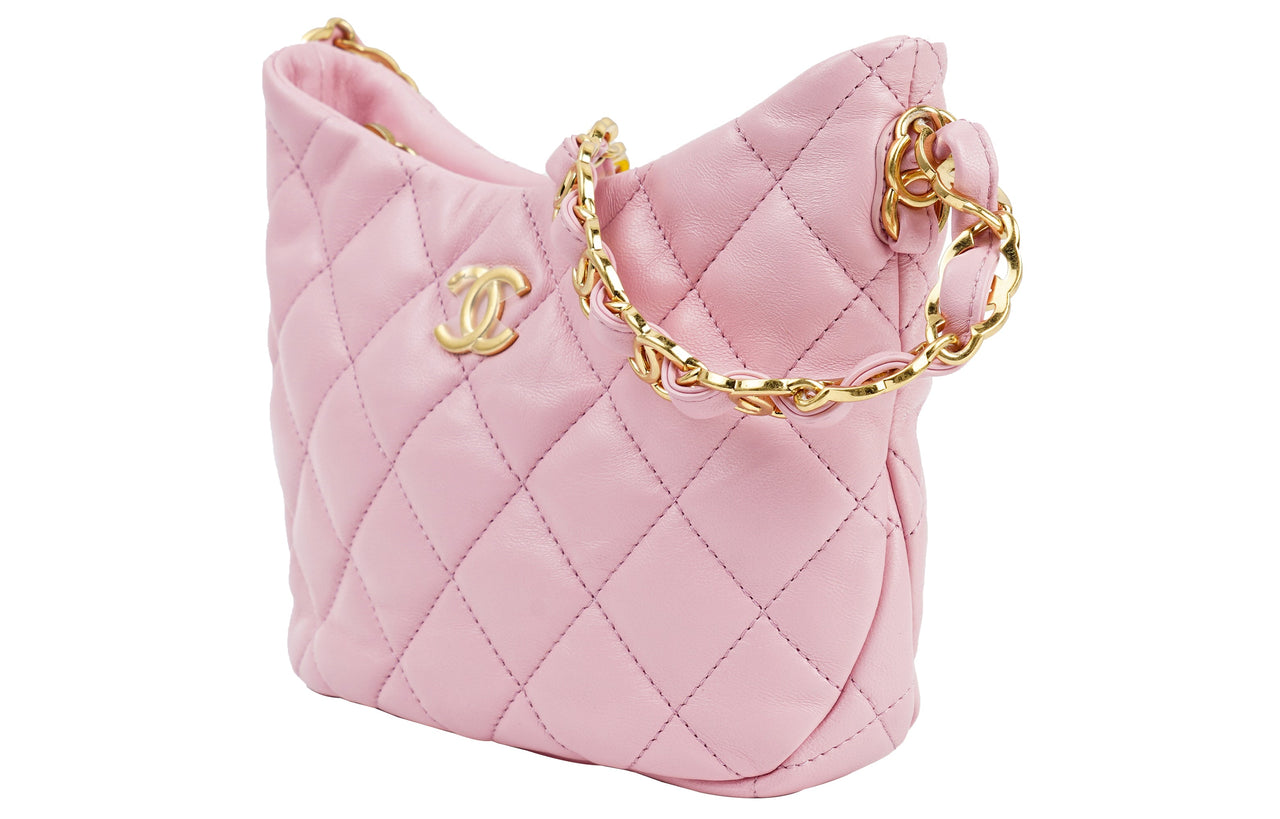 CHANEL Sheepskin With Gold Metal Hobo Bag Shoulder Bag Satchel Shoulder Handbag Regular Women's Pink