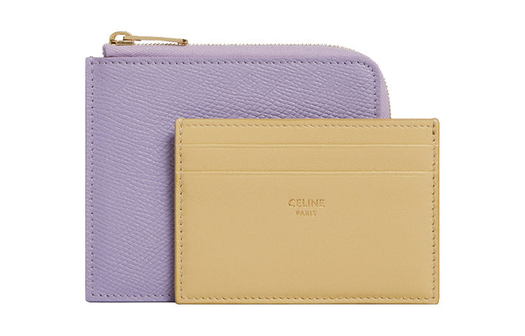 CELINE Grain Cow Leather And Smooth Sheepskin Card Holder Women's Milk Purple/Custard