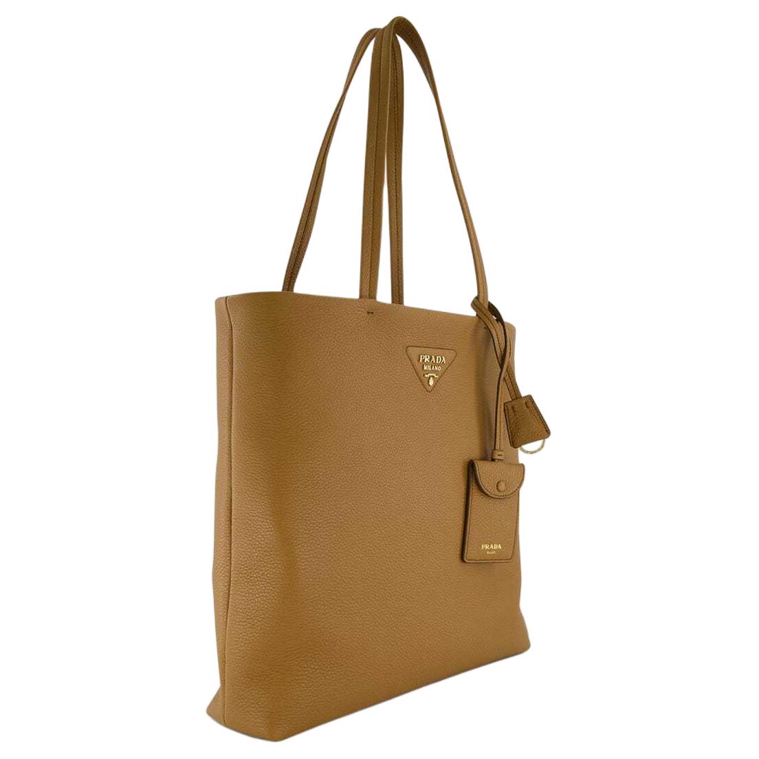 PRADA Calfskin Tote Bag, Shopping Bag, Handbag, Shoulder Bag Women's Caramel