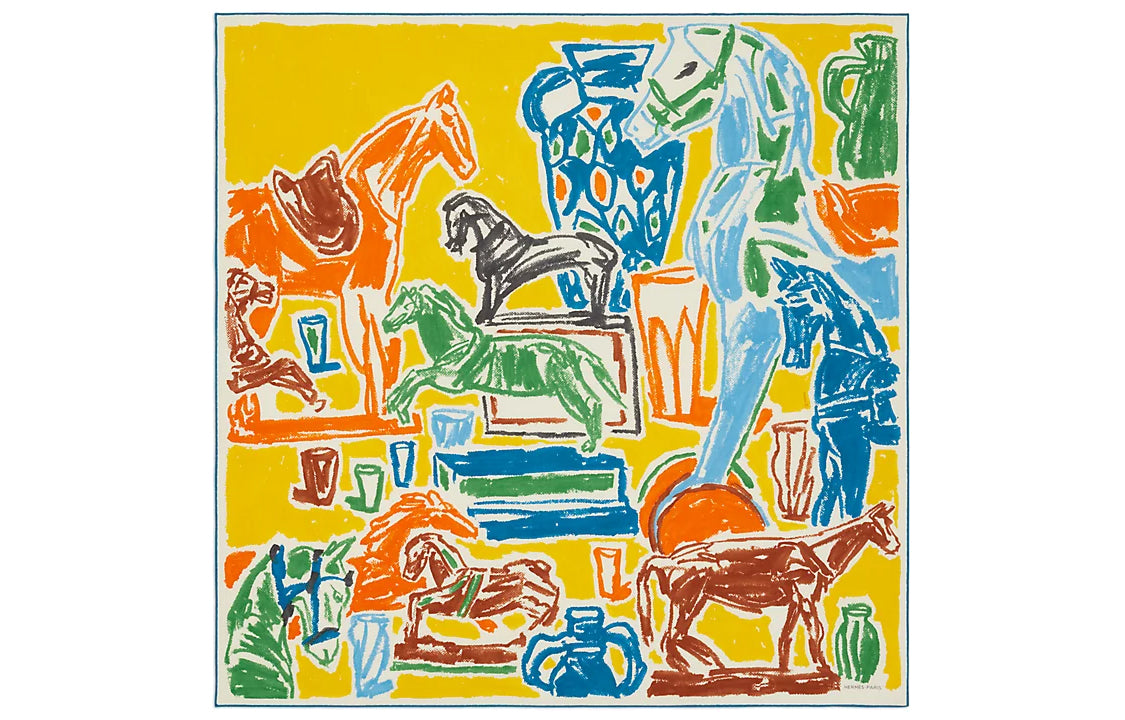 HERMES Silk Scarves Men Yellow