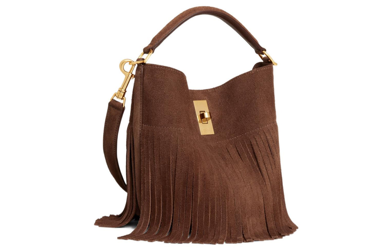 CELINE 16 Suede Calfskin Shoulder Bag Crossbody Bag Handbag Women's Brown