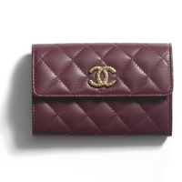 CHANEL Shiny Calfskin With Metal Accents Wallet Women's Dark Burgundy