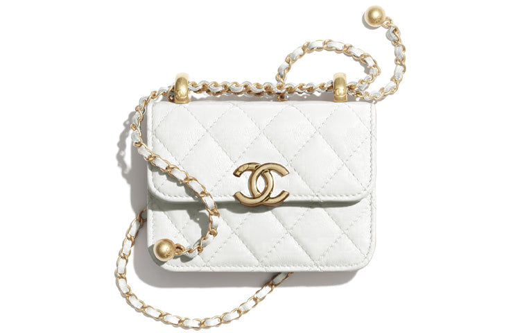 CHANEL WOC Calfskin Wealth Bag Coin Purse Crossbody Bag Small Size Women's White