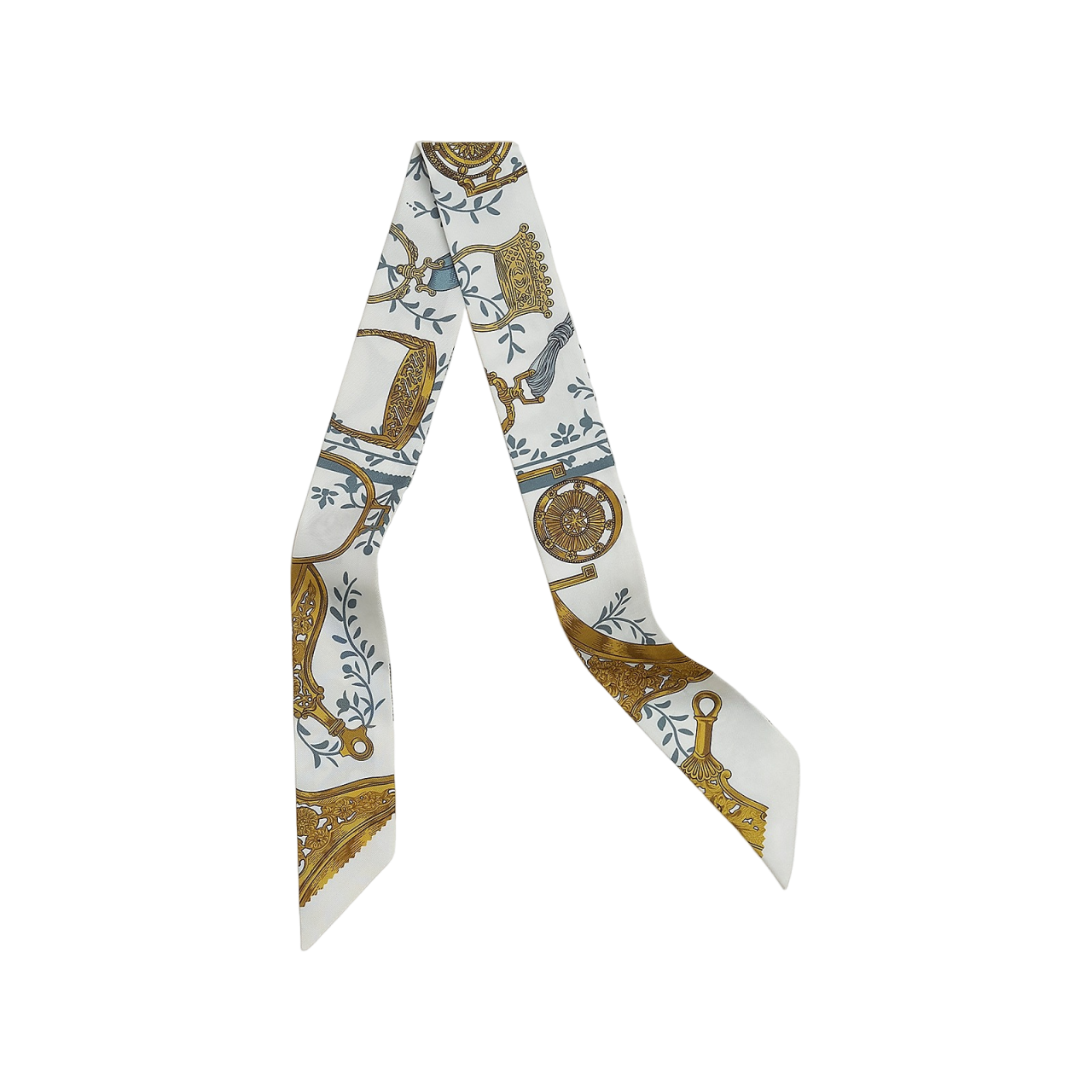 HERMES Mulberry Silk Silk Scarves Men's White/Blue Gray/Burnished Gold